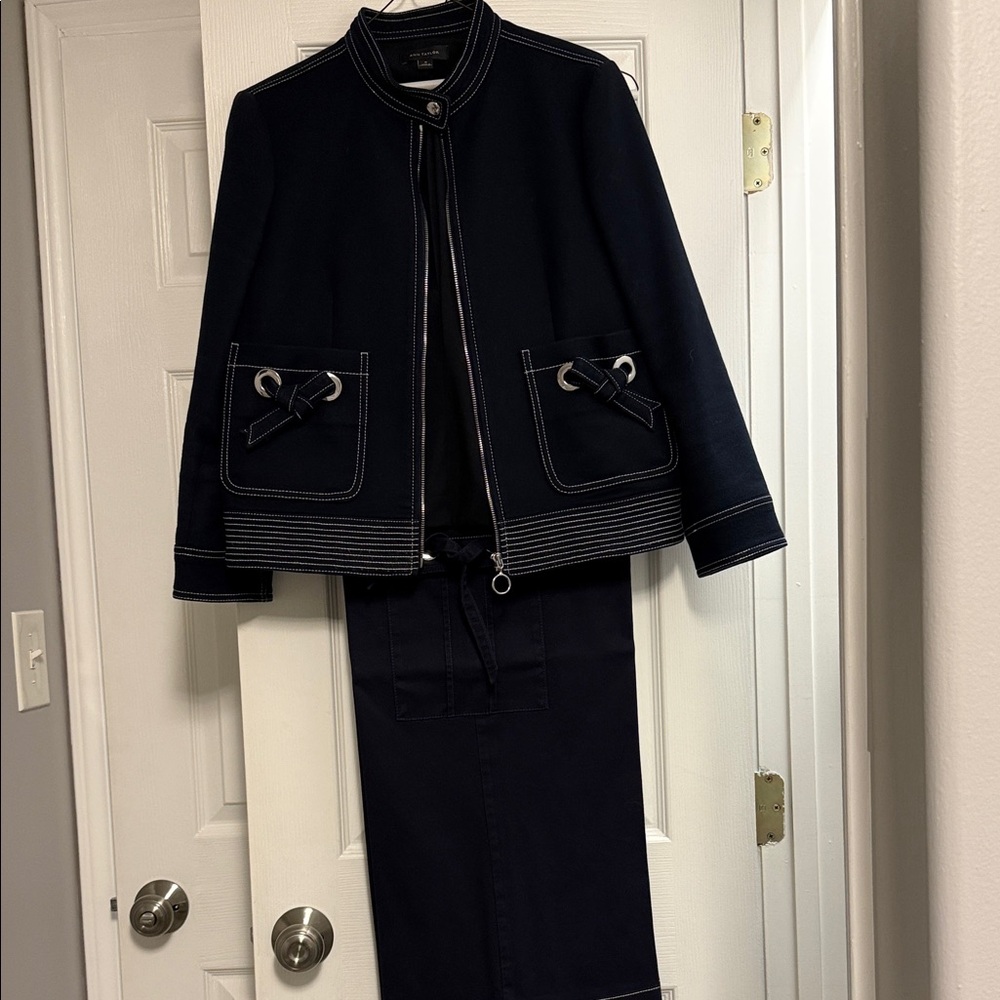 Ann Taylor Blue with White Stitching Pant Suit